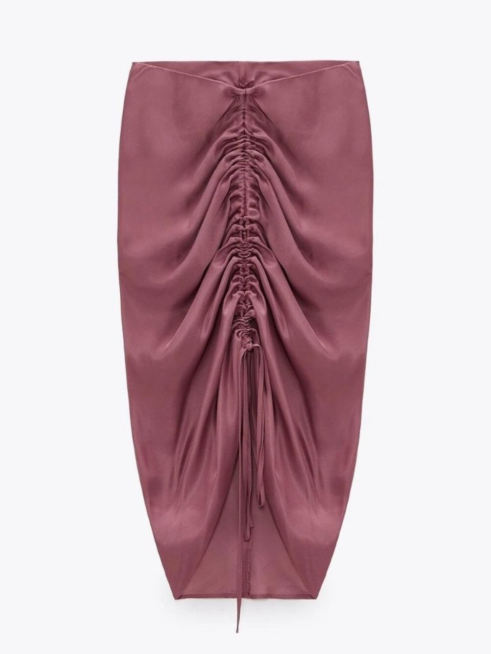 ZARA Mauve Ruched Skirt Adjustable Length w/ Tie Stretchy Waistband Women's XS